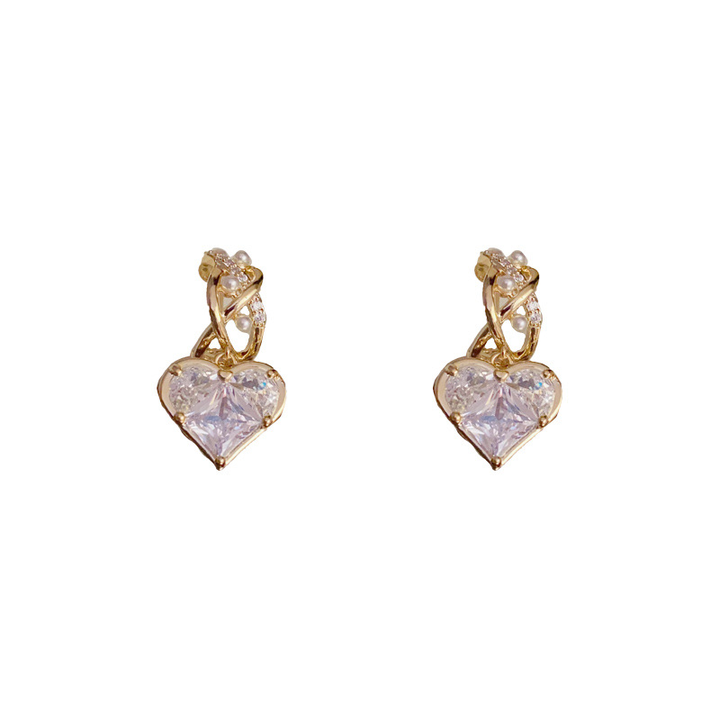 Fashion Gold Copper Inlaid Zirconium Love Earrings