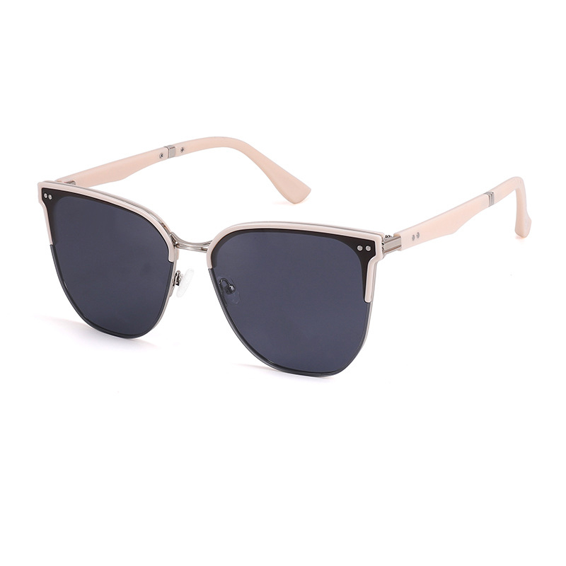Fashion Off-white Frame Black And Gray Film Tac Cat Eye Large Frame Sunglasses