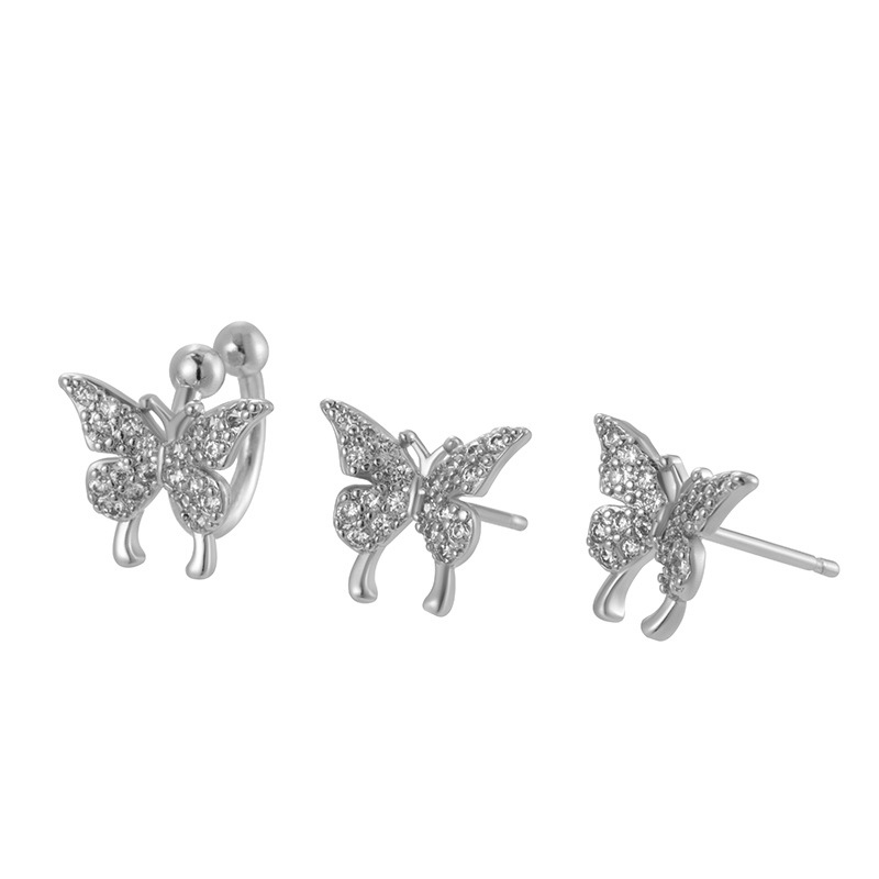Fashion Silver Copper Inlaid Zirconium Butterfly Earring Set