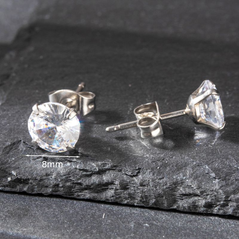 Fashion 8mm Silver (pair) Metal Diamond Geometric Stud Earrings