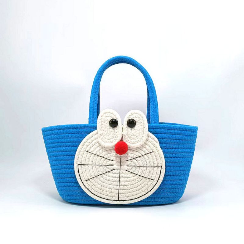 Fashion Royal Blue Cotton Woven Cartoon Handbag