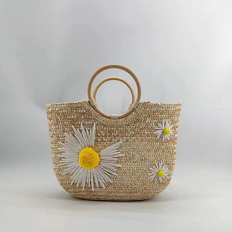 Fashion Off White Flower Embroidered Large Capacity Tote Bag
