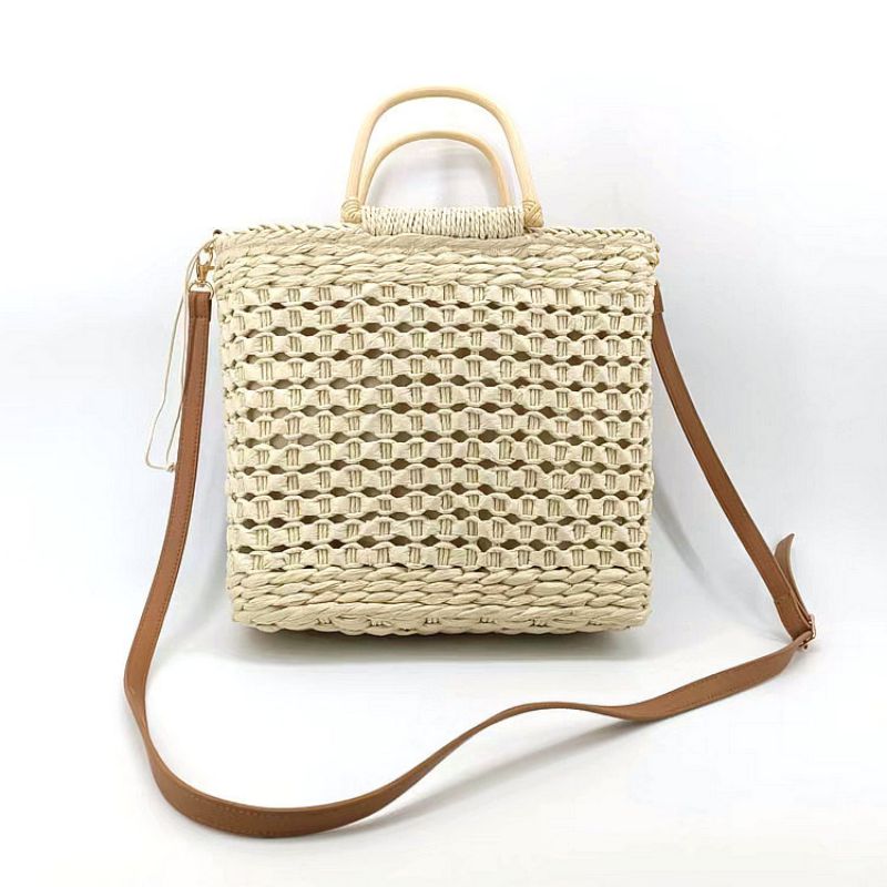Fashion Off White Straw Large Capacity Crossbody Bag