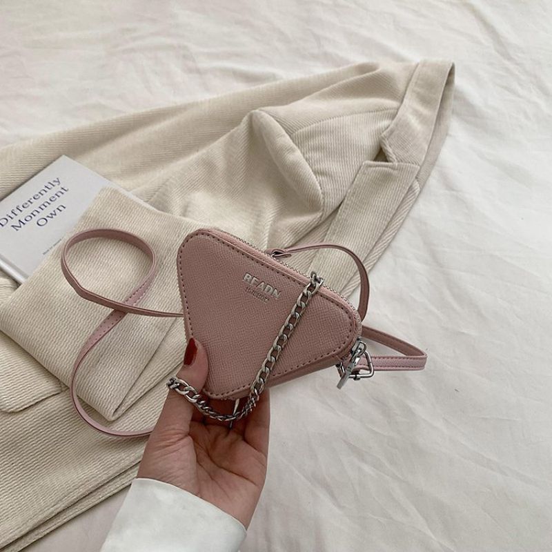 Fashion Pink Pu Triangle Crossbody Bag