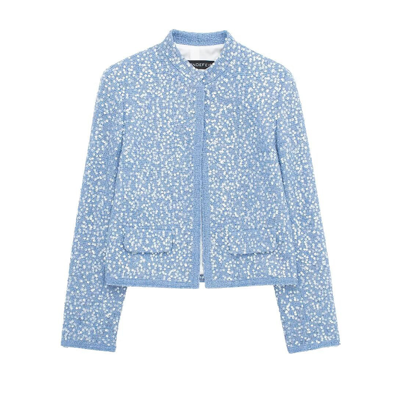 Fashion Blue Sequined Long-sleeved Jacket