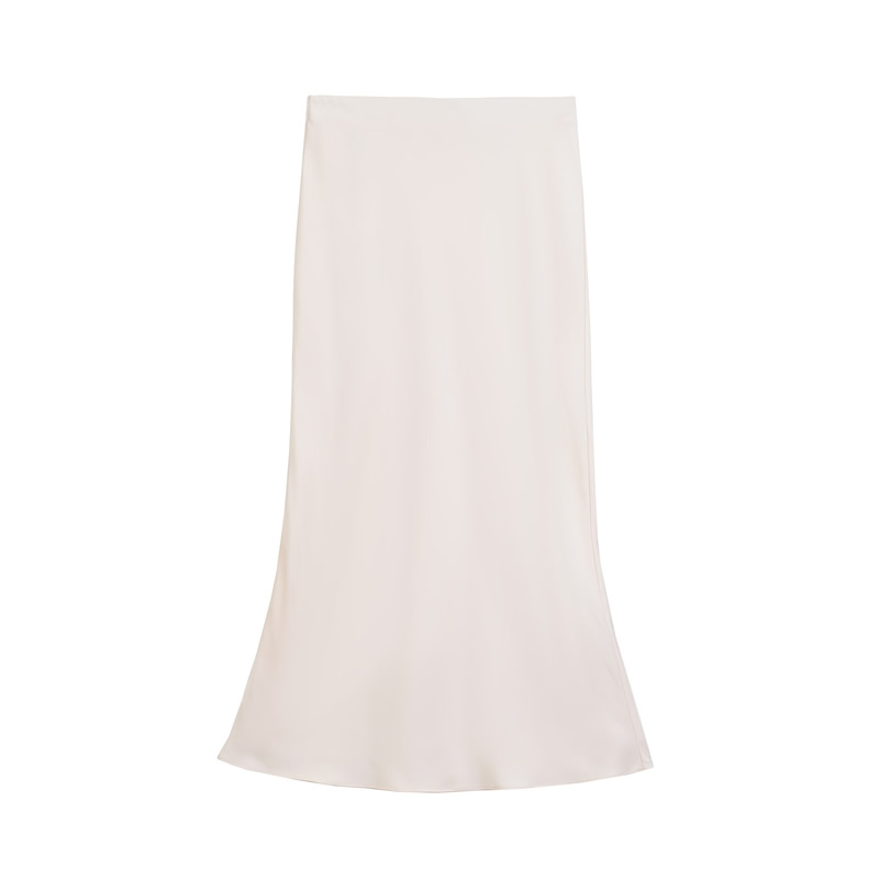 Fashion Off White Silk Satin Solid Color Skirt