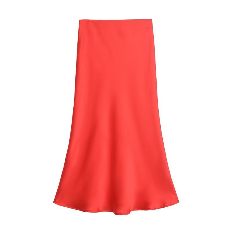 Fashion Red Silk Satin Solid Color Skirt