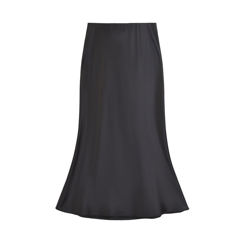 Fashion Black Silk Satin Solid Color Skirt