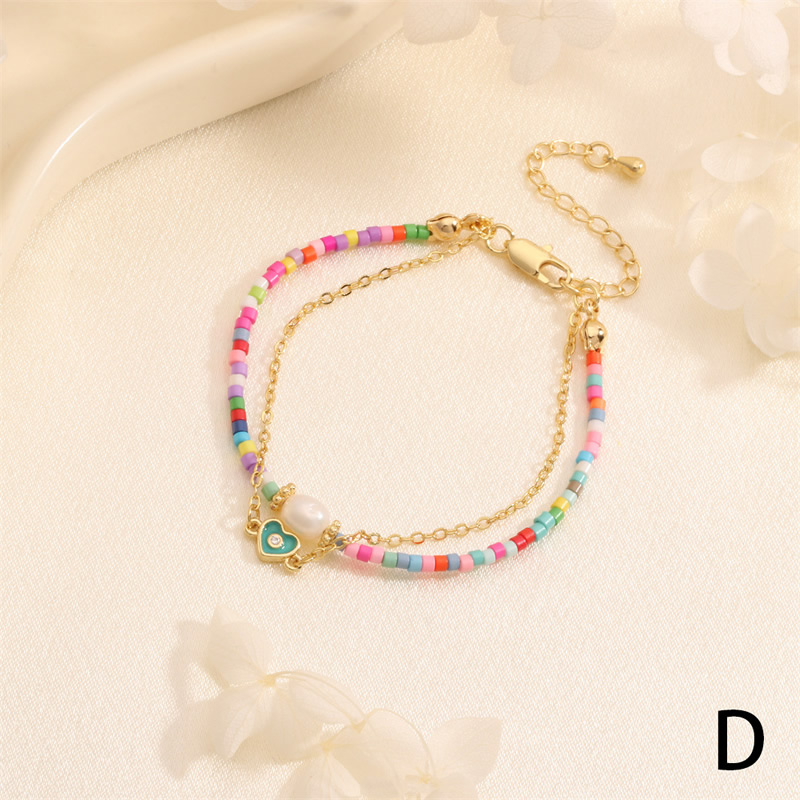 Fashion D Colorful Rice Beads Beaded Oil Drop Love Double Layer Bracelet