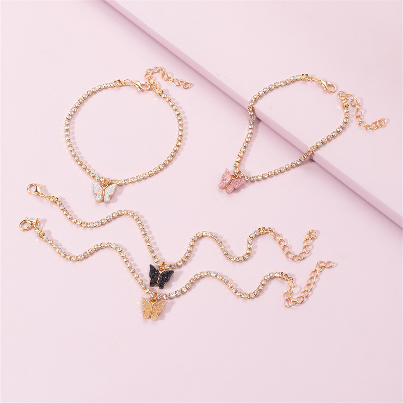 Fashion Gold Alloy Diamond Butterfly Claw Chain Anklet Set