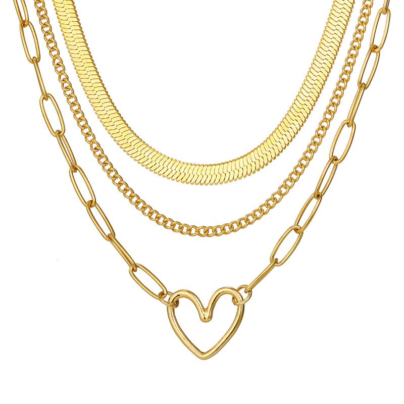 Fashion Gold Alloy Snake Bone Chain Love Multi-layer Necklace