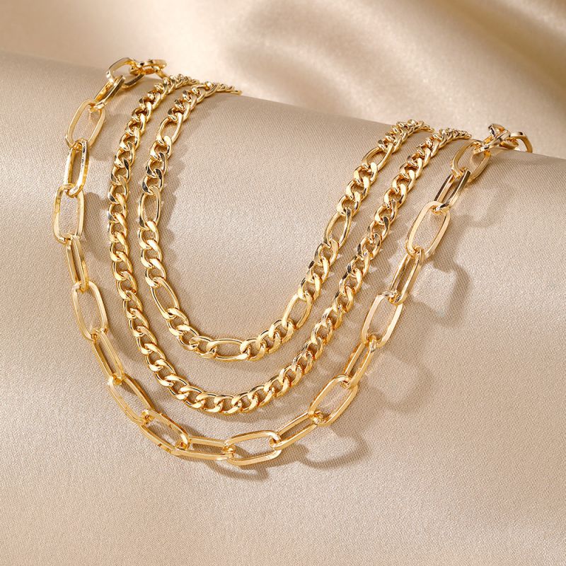 Fashion Golden 3 Alloy Geometric Chain Multi-layer Necklace
