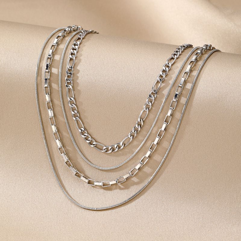Fashion Silver Alloy Geometric Chain Multi-layer Necklace