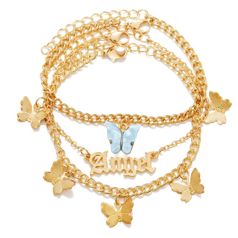 Fashion 11# Alloy Butterfly Letter Multi-layer Anklet
