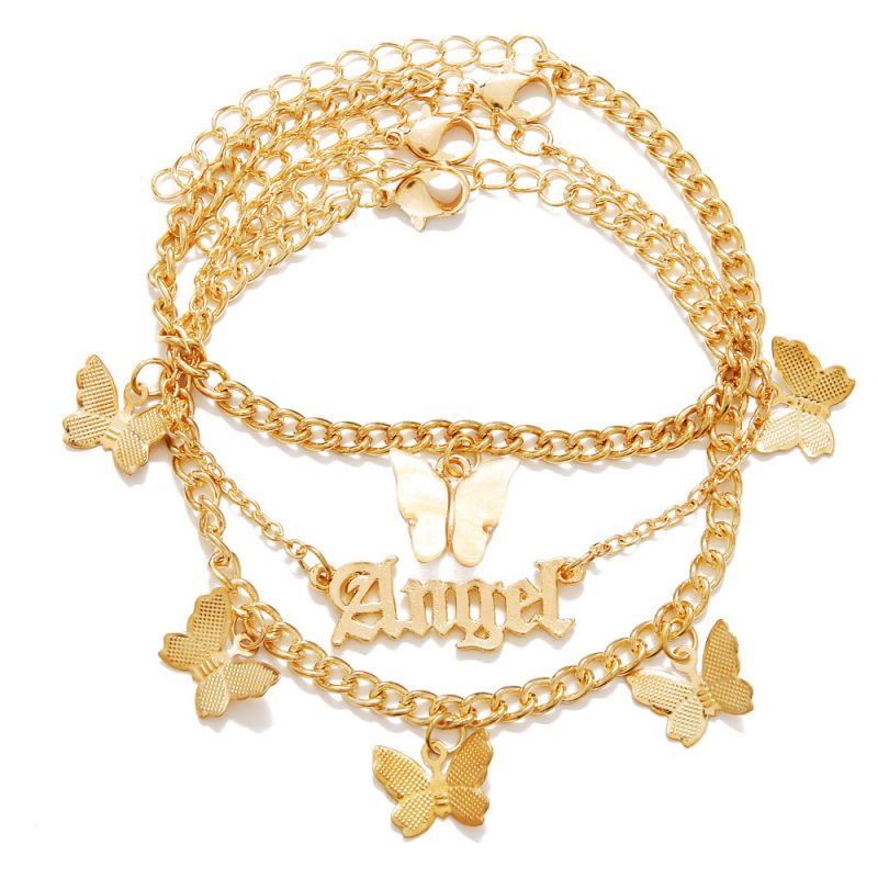 Fashion 13# Alloy Butterfly Letter Multi-layer Anklet