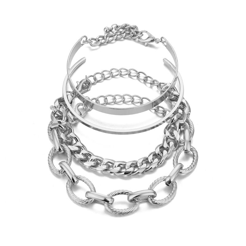 Fashion Silver 7 Alloy Geometric Chain Bracelet Set