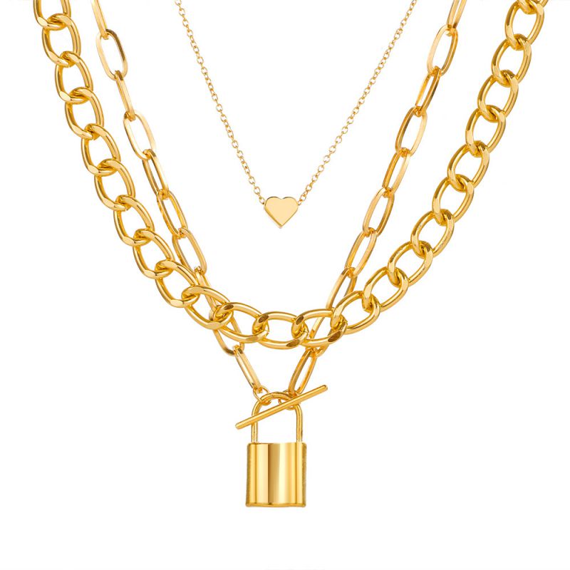 Fashion 1# Alloy Love Lock-shaped Multi-layer Necklace