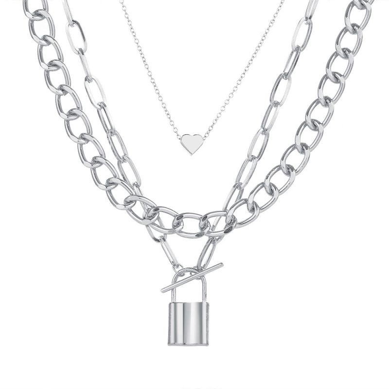 Fashion 2# Alloy Love Lock-shaped Multi-layer Necklace