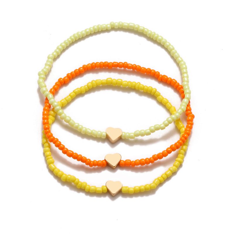 Fashion Love Colorful Rice Beaded Love Anklet Set