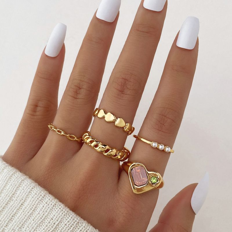 Fashion Golden 4 Alloy Diamond Love Ring Set