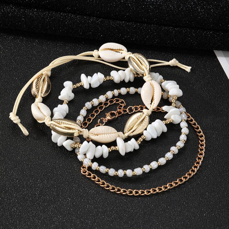 Fashion Gold Alloy Conch Bead Chain Anklet Set