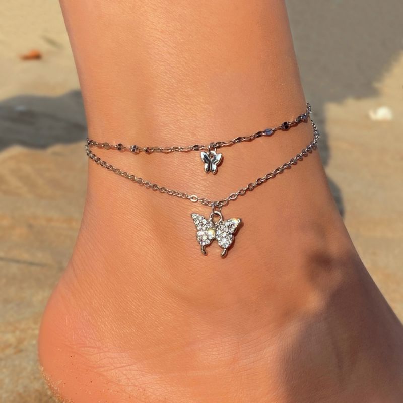 Fashion 4# Alloy Diamond Butterfly Anklet Set