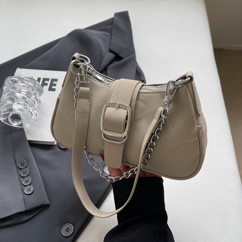 Fashion Grey Pu Belt Buckle Large Capacity Shoulder Bag