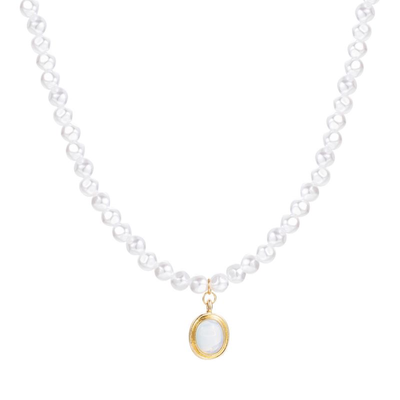 Fashion 9# Pearl Beaded Geometric Necklace