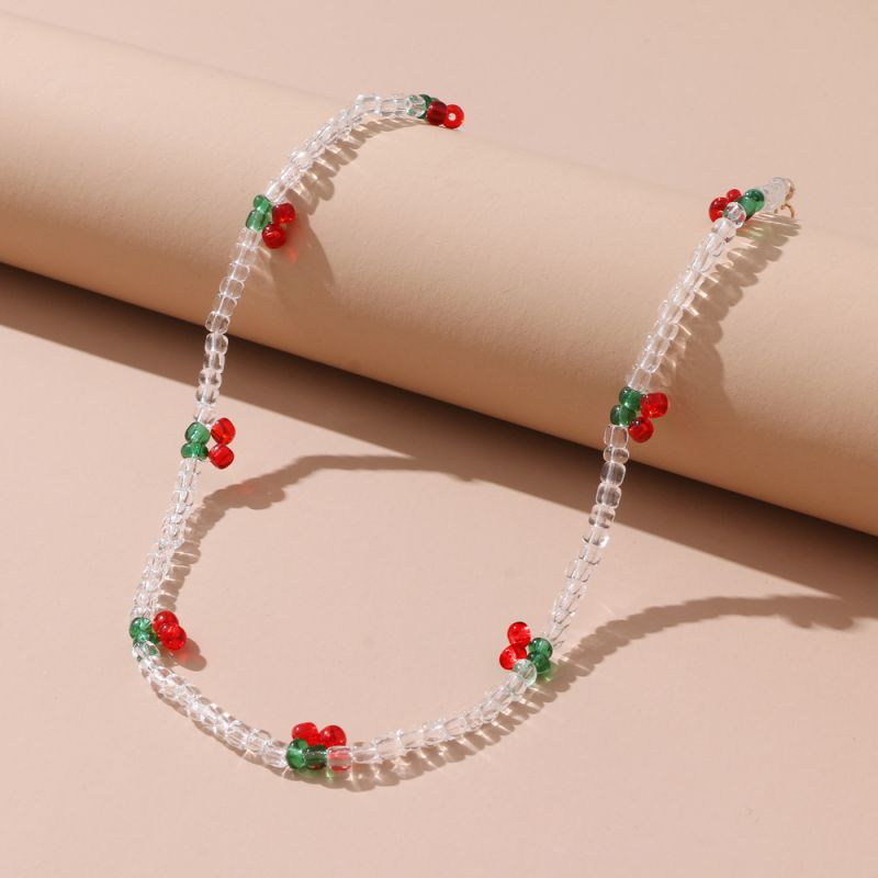 Fashion 6# Rice Beads Beaded Cherry Necklace