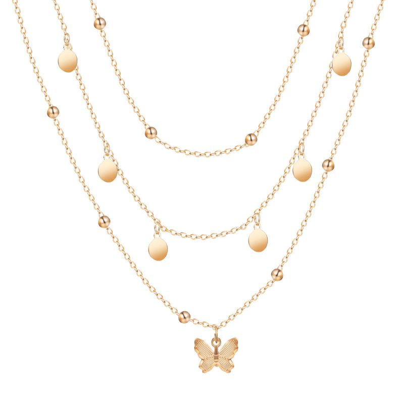 Fashion Gold Alloy Geometric Butterfly Medallion Multi-layer Necklace