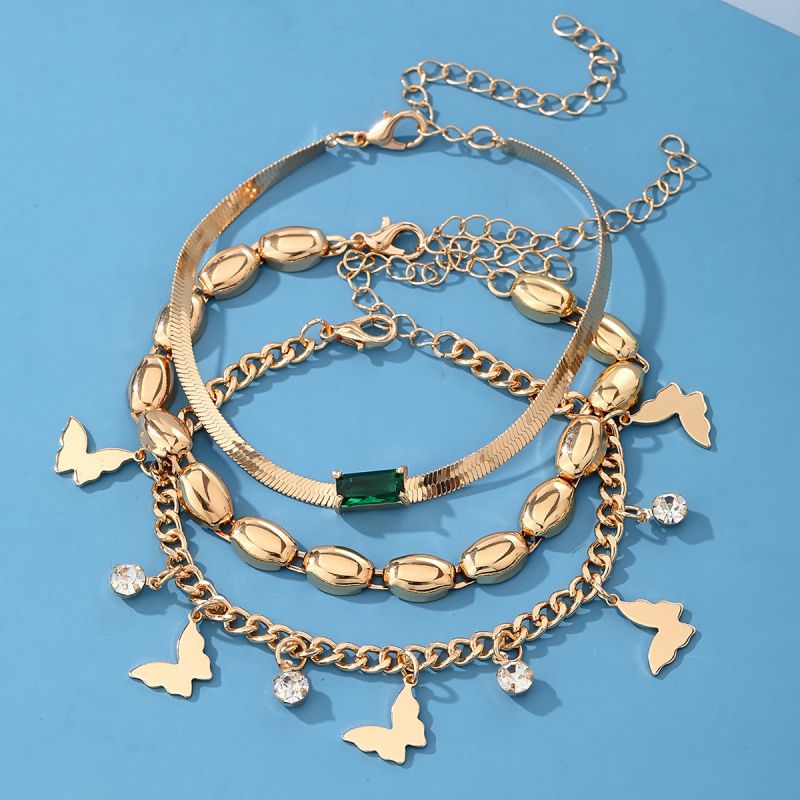 Fashion Gold Alloy Diamond Butterfly Bracelet Set