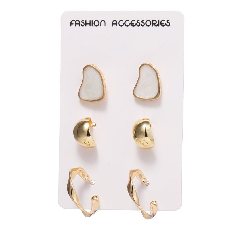 Fashion White Alloy Geometric Drip Oil Irregular Earring Set