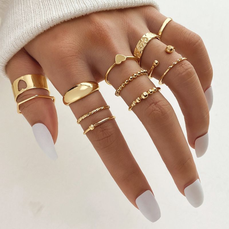 Fashion Golden 8 Alloy Diamond Geometric Ring Set