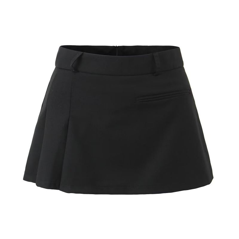 Fashion Black Cotton Pleated Skirt With Culottes Underneath