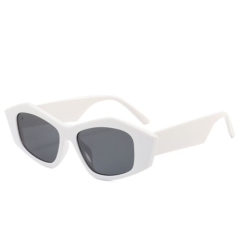 Fashion White Frame Black And Gray Film Pc Polygon Large Frame Sunglasses