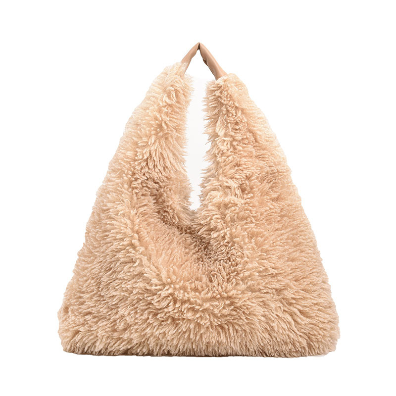 Fashion Khaki Imitation Lamb Wool Large Capacity Shoulder Bag