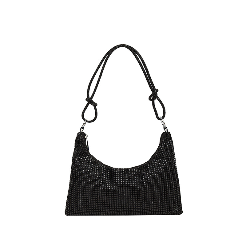 Fashion Black Polyester Diamond Large Capacity Shoulder Bag