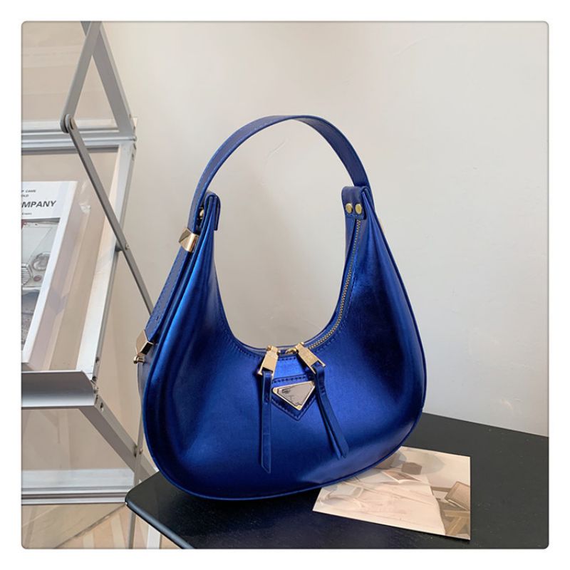 Fashion Blue Pu Laser Triangle Logo Shoulder Crescent Bag