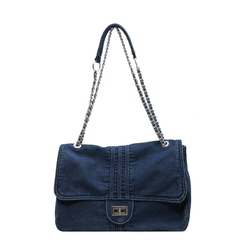 Fashion Navy Blue Denim Flap Shoulder Bag