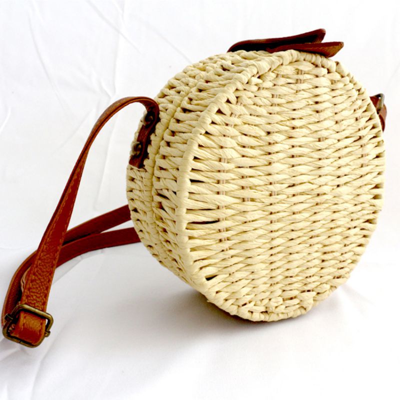 Fashion Beige Straw Round Shoulder Bag