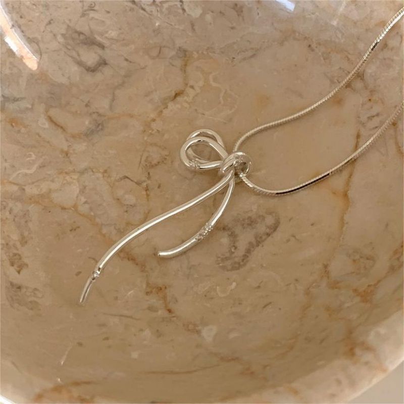 Fashion Silver Bow Necklace Copper Diamond Bow Necklace