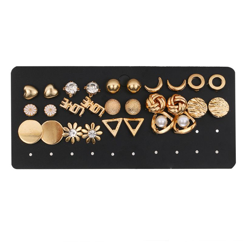 Fashion Golden 16 Alloy Diamond Geometric Earring Set
