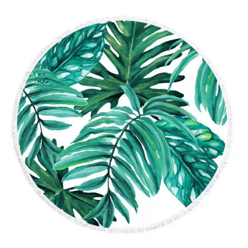 Fashion Green Leaves Polyester Printed Round Bath Towel