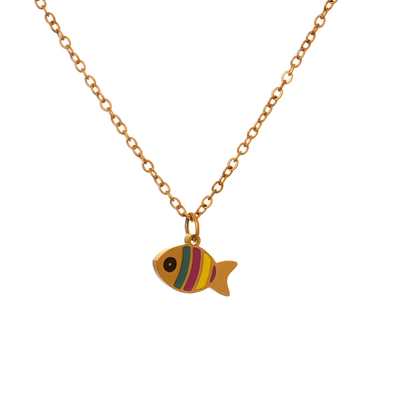 Fashion Golden 5 Titanium Steel Oil Drops Contrast Color Fish Pendant Necklace