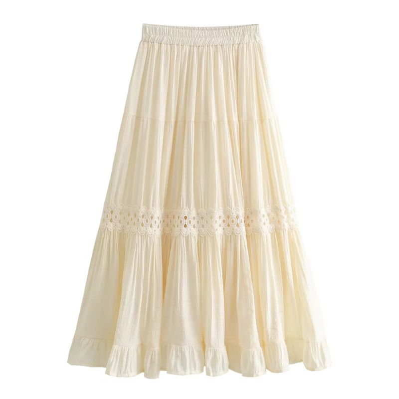 Fashion Apricot Cotton Lace Layered Skirt