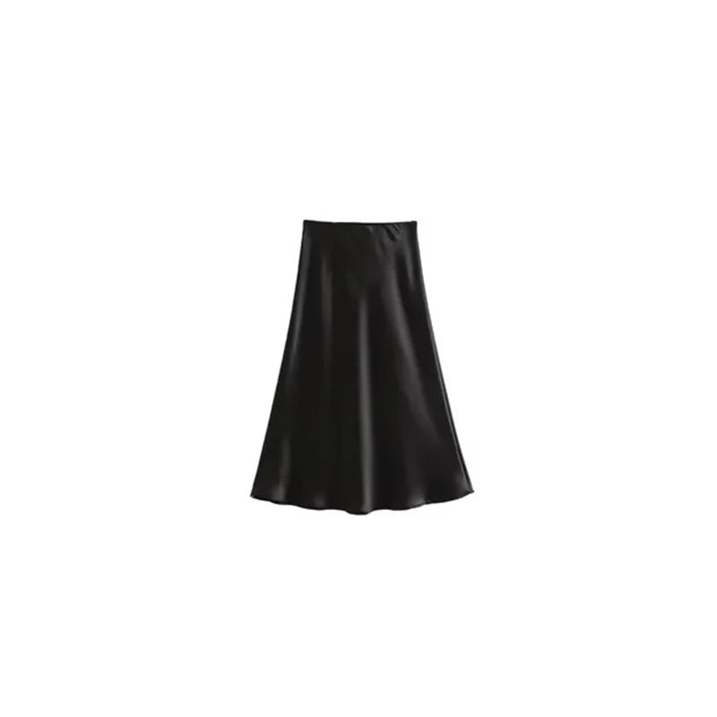 Fashion Black Satin Irregular Skirt