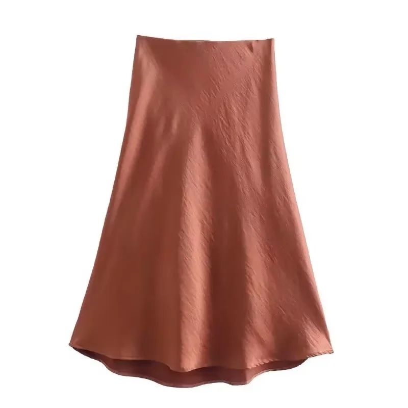 Fashion Brick Red Satin Irregular Skirt