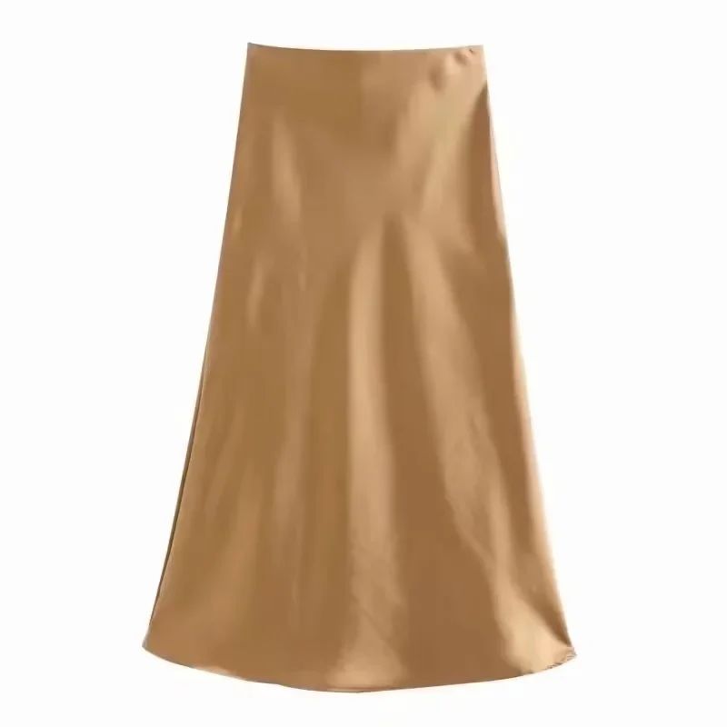 Fashion Khaki Satin Irregular Skirt