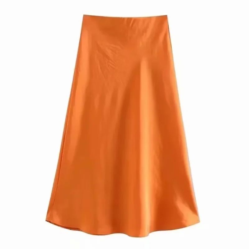 Fashion Orange Satin Irregular Skirt