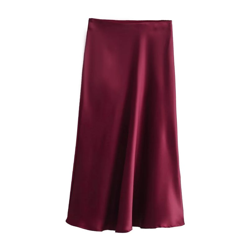 Fashion Claret Satin Irregular Skirt